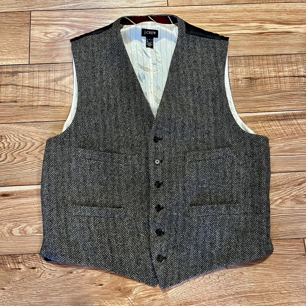J. Crew Vintage 100% Wool Gray Tweed Herringbone Vest